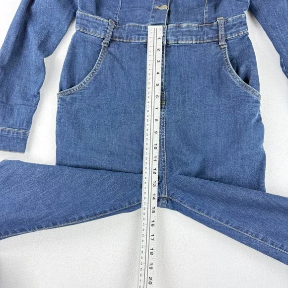 Nasty‎ Gal Denim Jumpsuit Size 8 Long Sleeve Button Up Collar Womens Blue Denim - Picture 7 of 11